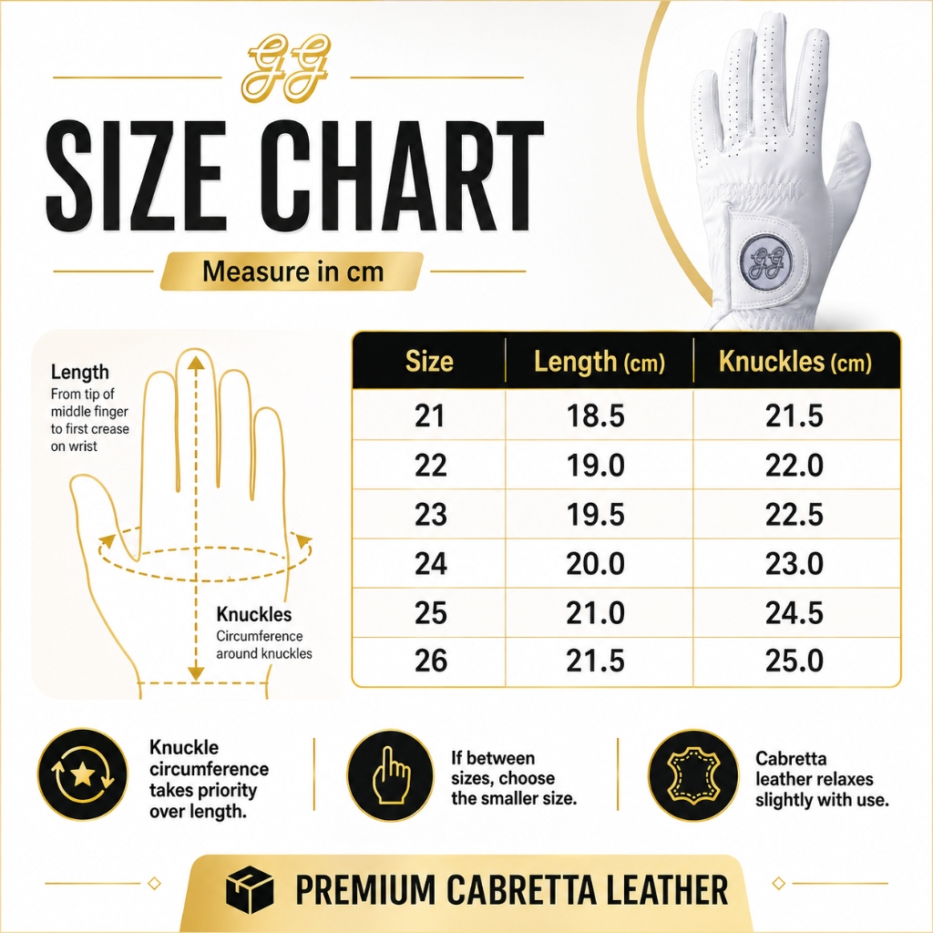 GG Golf Men's Cabretta Golf Glove Size Chart β Measure in cm